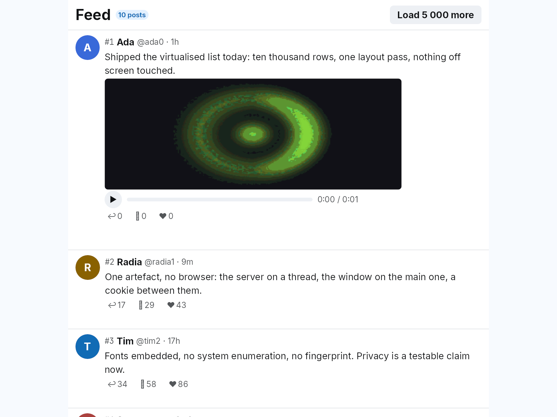 Feed, rendered by the native client