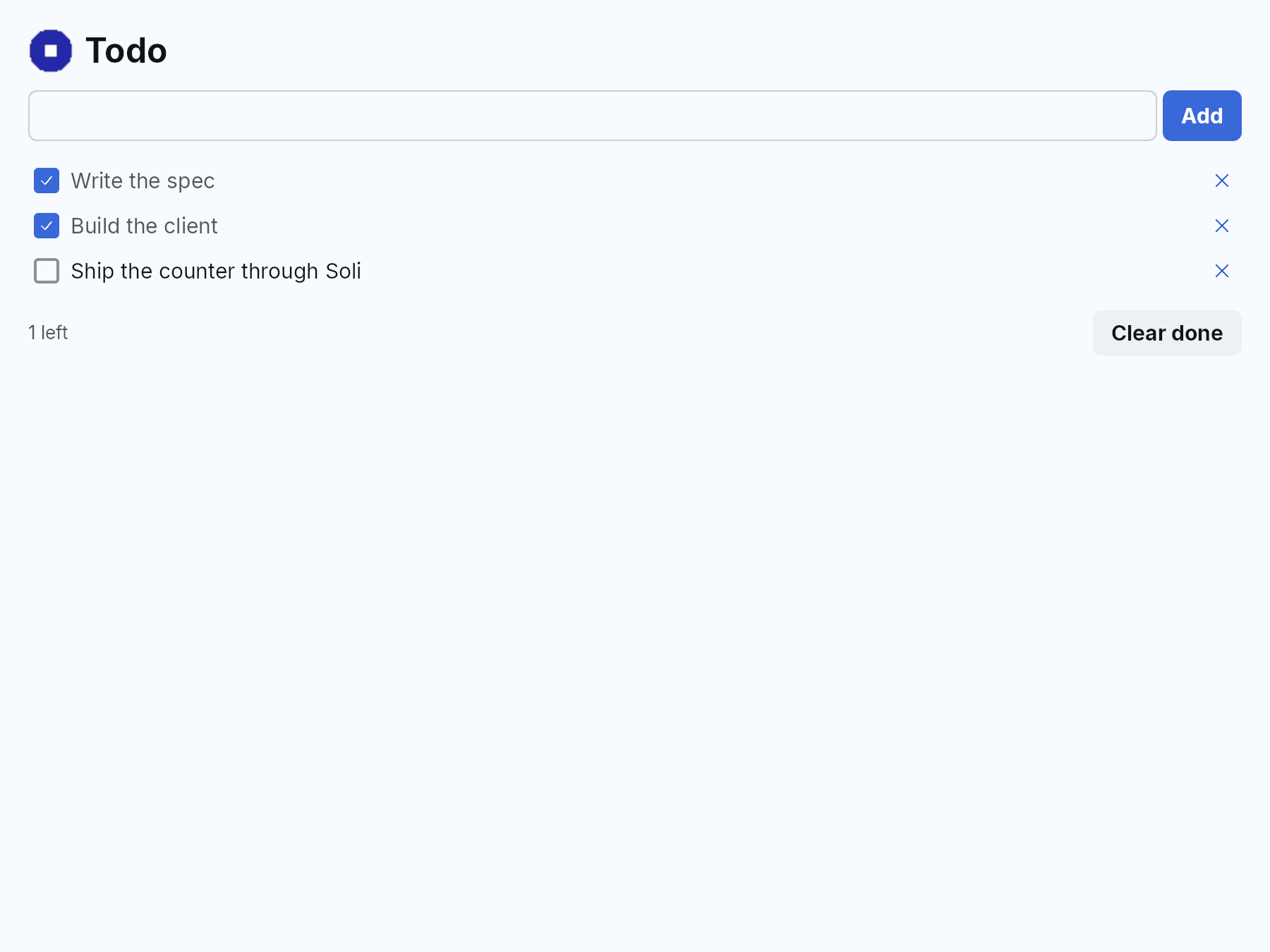Todo, rendered by the native client